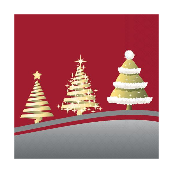 Weihnachten Servietten Lunch 33x33 3-lagig 20 Stück Bäume in Reihe rot Three in a row red FSC Mix