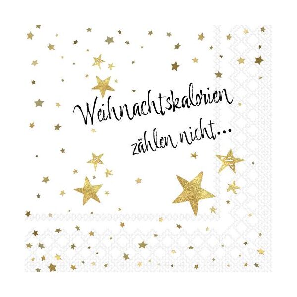 Weihnachten Servietten Lunch 33x33 3-lagig 20 Stück  Weihnachtskalorien zählen nicht Sterne FSC Mix