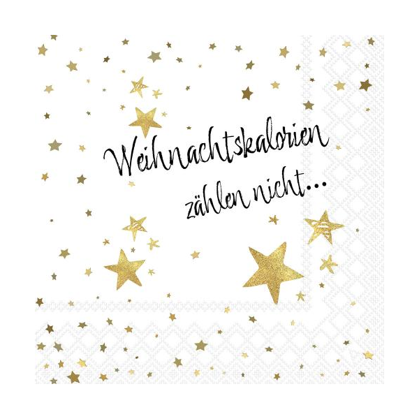Weihnachten Servietten Lunch 33x33 3-lagig 20 Stück  Weihnachtskalorien zählen nicht Sterne FSC Mix