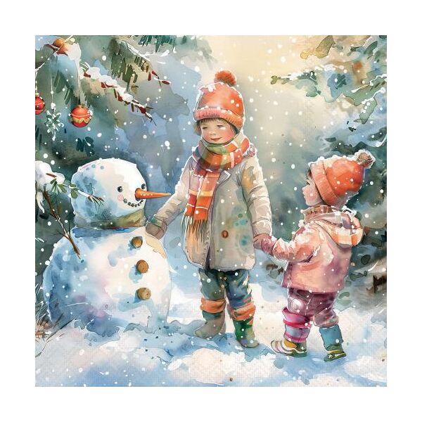 Weihnachten Servietten Lunch 33x33 3-lagig 20 Stück Kinder halten Schneemann Snowy forest friends FSC Mix