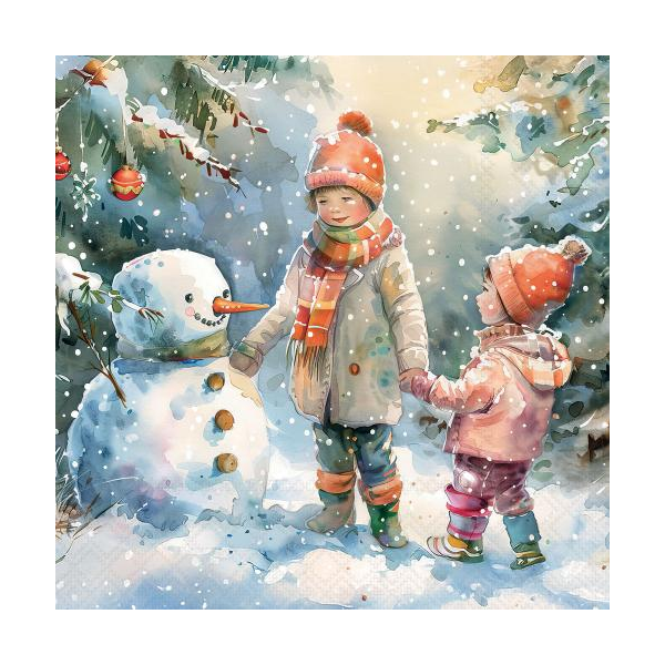 Weihnachten Servietten Lunch 33x33 3-lagig 20 Stück Kinder halten Schneemann Snowy forest friends FSC Mix