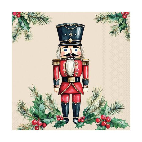 Weihnachten Servietten Lunch 33x33 3-lagig 20 Stück Nussknacker Stechpalme cream Wooden nutcracker cream FSC Mix