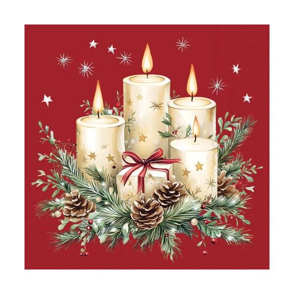 Weihnachten Servietten Lunch 33x33 3-lagig 20 Stück Adventskranz mit Geschenk rot Candles and gift red FSC Mix