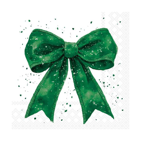 Weihnachten Servietten Lunch 33x33 3-lagig 20 Stück grüne Geschenkschleife Fancy bow green/white FSC Mix