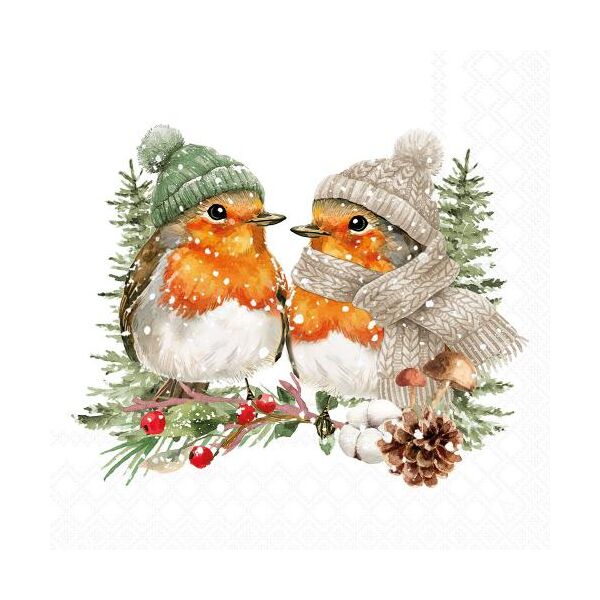 Weihnachten Servietten Lunch 33x33 3-lagig 20 Stück Warmbekleidete Rotkelchen Warmly dressed robins FSC Mix