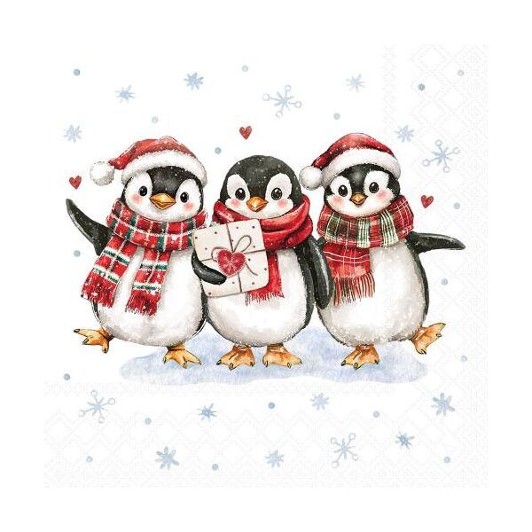 Weihnachten Servietten Lunch 33x33 3-lagig 20 Stück Pinguine mit Geschenk Penguin surprise FSC Mix