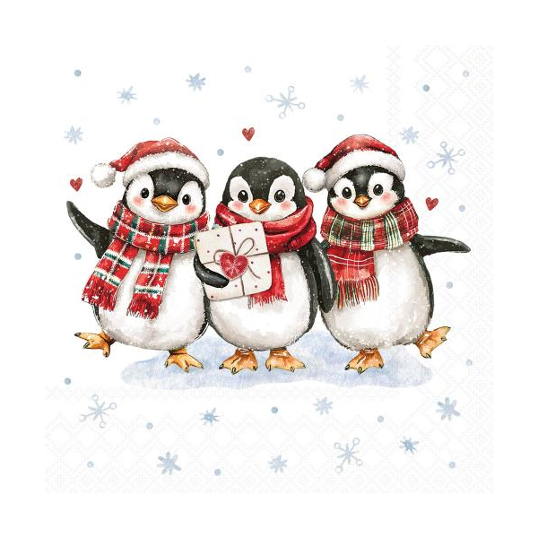 Weihnachten Servietten Lunch 33x33 3-lagig 20 Stück Pinguine mit Geschenk Penguin surprise FSC Mix