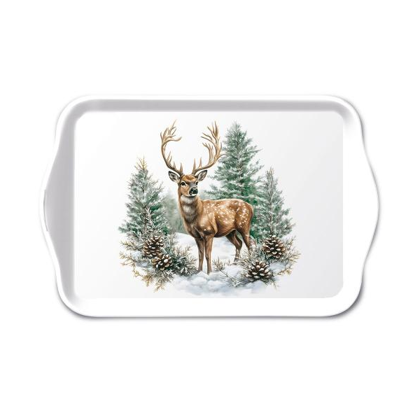 Weihnachten Tray melamine Tablett 13 x 21 Hirsch im Wald Tray melamine 13x21 cm Winter stag white