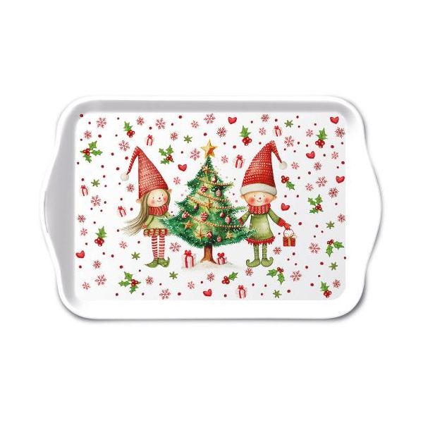 Weihnachten Tray melamine Tablett 13 x 21 Wichtel bei Tannenbaum Tray melamine 13x21 cm Elves by the tree