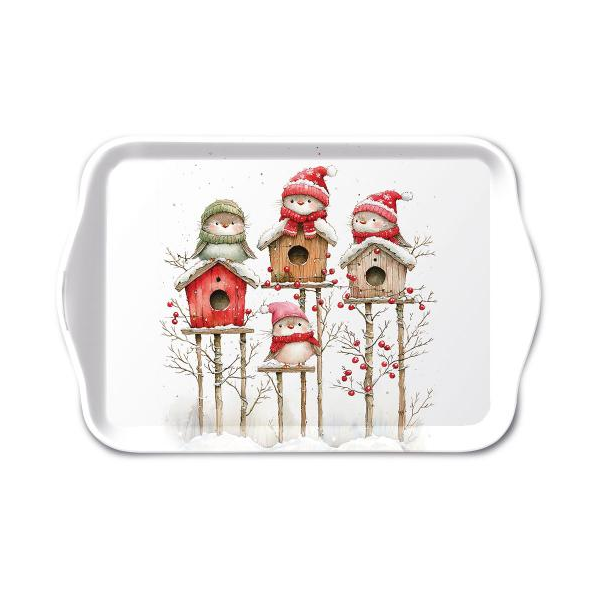 Weihnachten Tray melamine Tablett 13 x 21 Vogelhaus Quartett Tray melamine 13x21 cm Birdhouse quartet white
