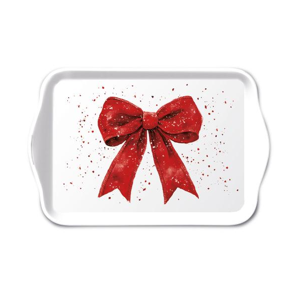 Weihnachten Tray melamine Tablett 13 x 21 rote Geschenkschleife Tray melamine 13x21 cm Fancy bow red/white