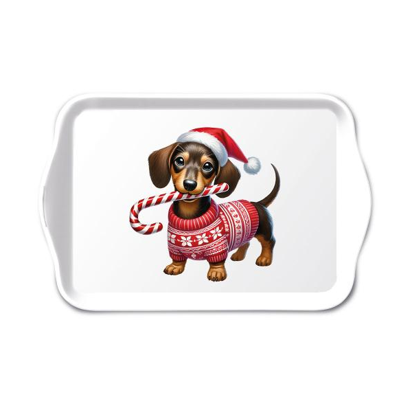 Weihnachten Tray melamine Tablett 13 x 21 Dackel mit Zuckerstange Tray melamine 13x21 cm Anton