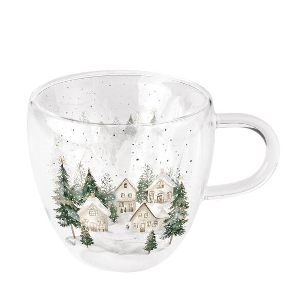 Weihnachten Doppelwandiger Glasbecher 0,2 l Dorf im Schnee Snowy houses