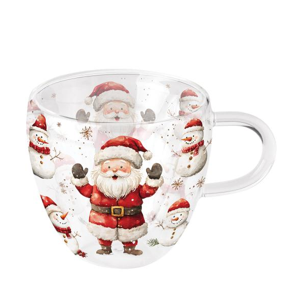 Weihnachten Doppelwandiger Glasbecher 0,2 l Weihnachtsmann Schneemänner Jolly friends