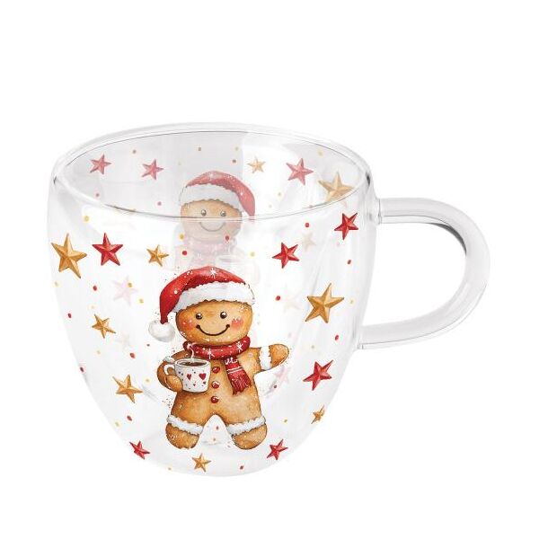 Weihnachten Doppelwandiger Glasbecher 0,2 l Lebkuchenmann mit Kakao Cocoa and cookie