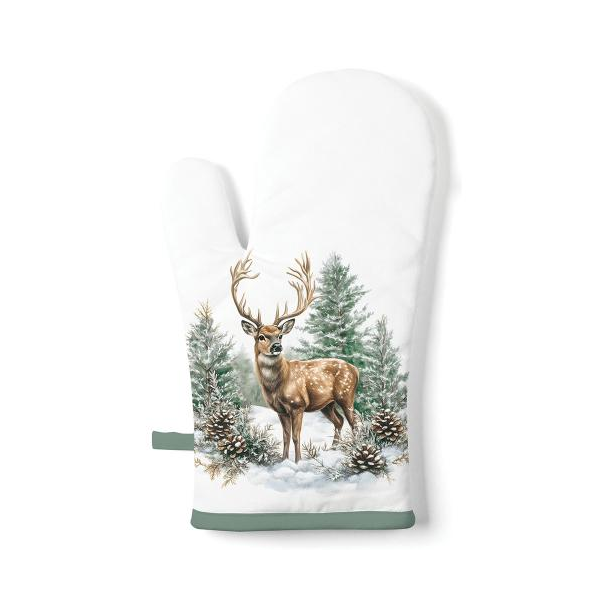 Weihnachten Ofenhandschuh 18x30 cm Hirsch im Wald  Winter stag white