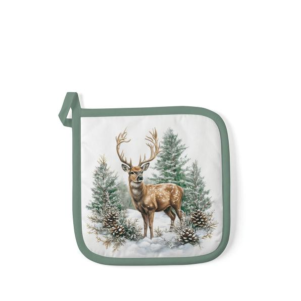 Weihnachten Topflappen Hirsch im Wald  Winter stag white