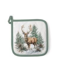 Weihnachten Topflappen Hirsch im Wald  Winter stag white