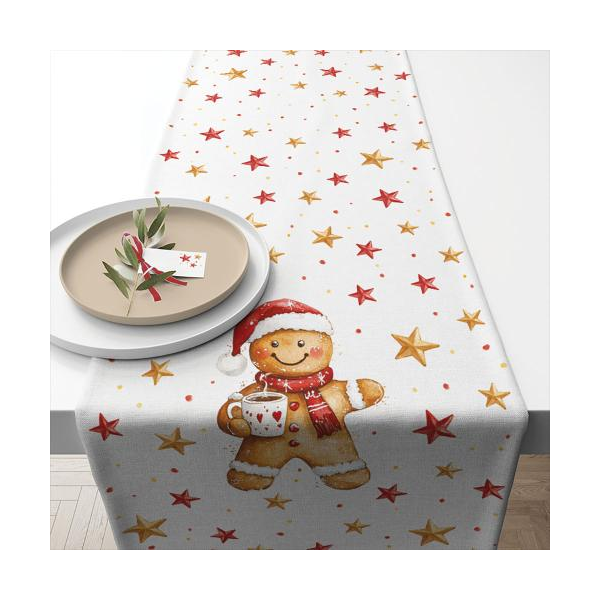 Weihnachten Tischläufer 40x150 cm Lebkuchenmann mit Kakao  Cocoa and cookie