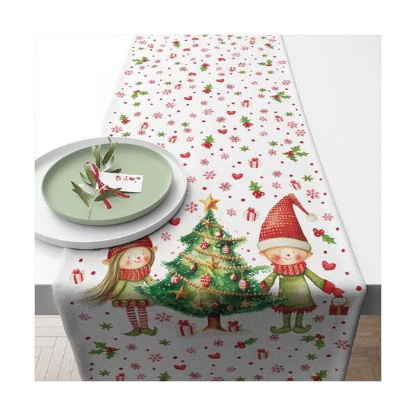 Weihnachten Tischläufer 40x150 cm Wichtel bei Tannenbaum  Elves by the tree