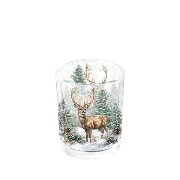 Weihnachten Teelichthalter Hirsch im Wald  Tea light holder Winter stag white
