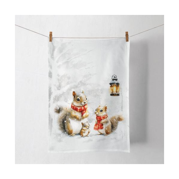 Weihnachten Geschirrtuch 50x70 cm Eichhörnchen Familie  Squirrel family