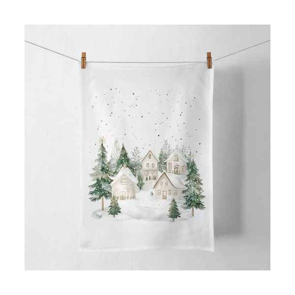 Weihnachten Geschirrtuch 50x70 cm Dorf im Schnee  Snowy houses