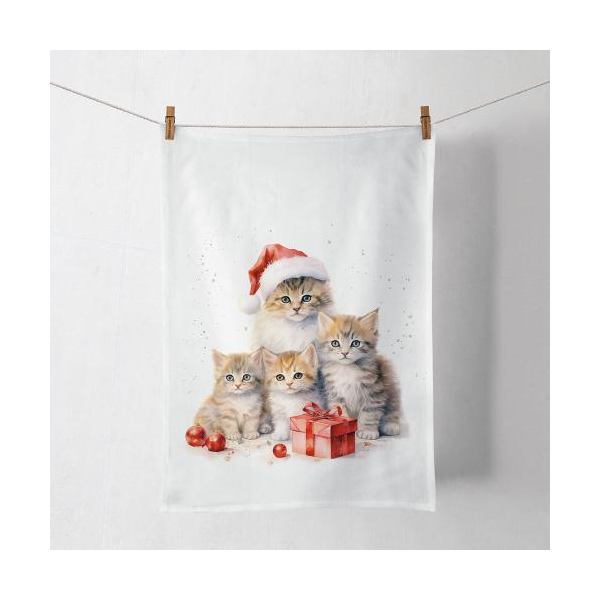 Weihnachten Geschirrtuch 50x70 cm Kätzchen Geschenk Kugeln  Meaowy Christmas