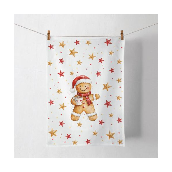 Weihnachten Geschirrtuch 50x70 cm Lebkuchenmann mit Kakao  Cocoa and cookie