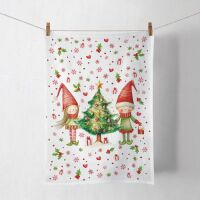 Weihnachten Geschirrtuch 50x70 cm Wichtel bei Tannenbaum...