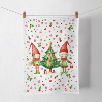 Weihnachten Geschirrtuch 50x70 cm Wichtel bei Tannenbaum...