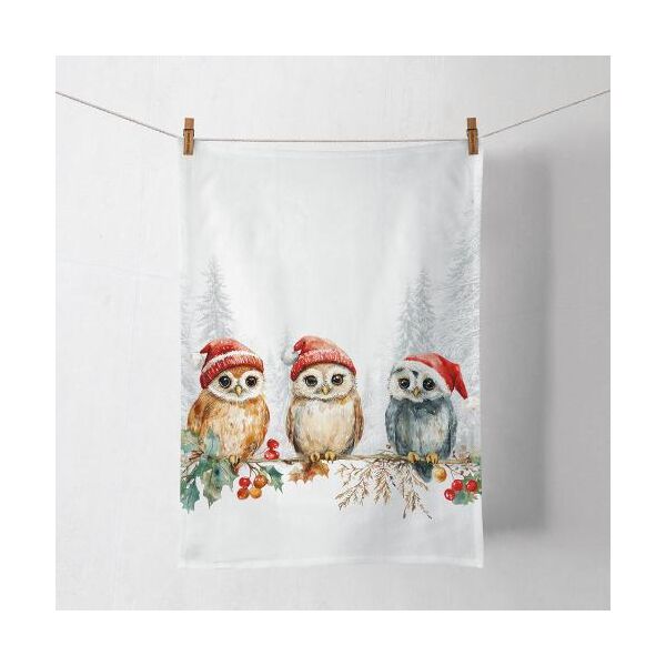Weihnachten Geschirrtuch 50x70 cm Eulen auf Stechpalme Wise owls