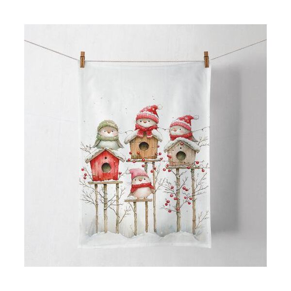 Weihnachten Geschirrtuch 50x70 cm Vogelhaus Quartett  Birdhouse quartet white