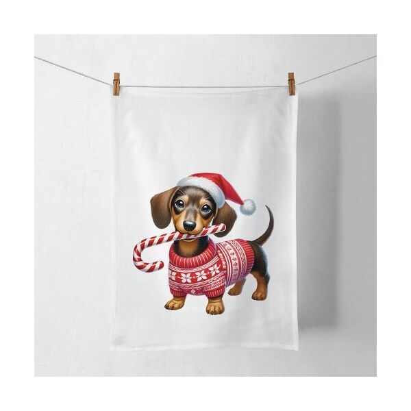 Weihnachten Geschirrtuch 50x70 cm Dackel mit Zuckerstange  Anton