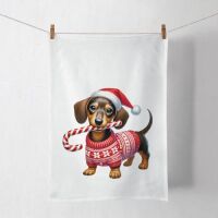 Weihnachten Geschirrtuch 50x70 cm Dackel mit Zuckerstange...