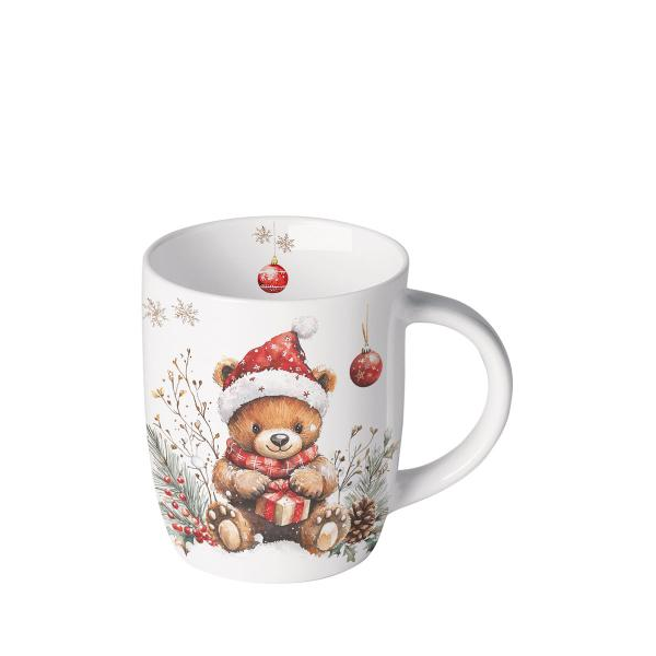Weihnachten Becher 0,2 l Teddy mit Geschenk  Teddys gift white