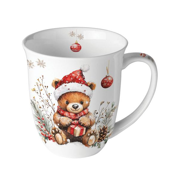 Weihnachten Becher 0,4 l Teddy mit Geschenk  Teddys gift white
