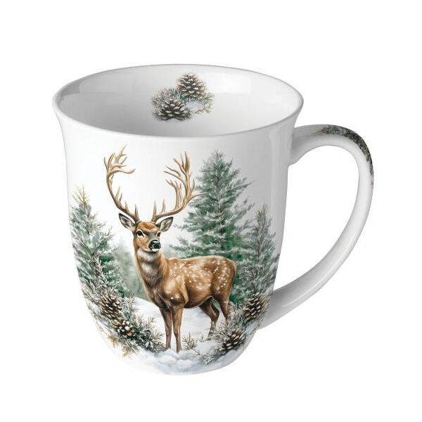 Weihnachten Becher 0,4 l Hirsch im Wald  Winter stag white