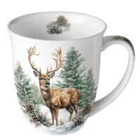 Weihnachten Becher 0,4 l Hirsch im Wald  Winter stag white
