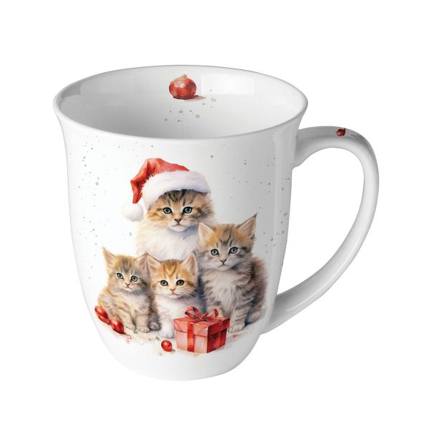 Weihnachten Becher 0,4 l Kätzchen Geschenk Kugeln  Meaowy Christmas