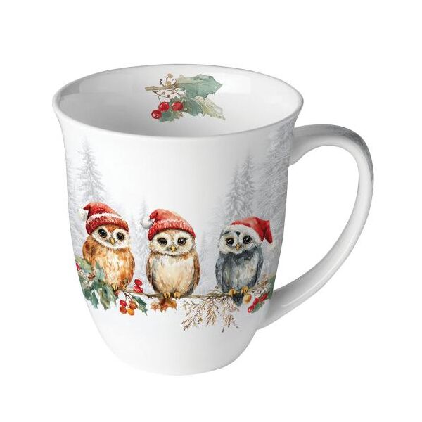 Weihnachten Becher 0,4 l Eulen auf Stechpalme Wise owls
