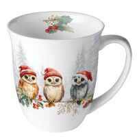 Weihnachten Becher 0,4 l Eulen auf Stechpalme Wise owls