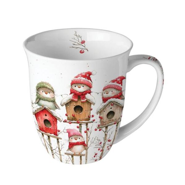 Weihnachten Becher 0,4 l Vogelhaus Quartett  Birdhouse quartet white
