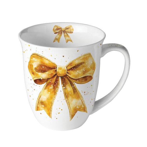 Weihnachten Becher 0,4 l goldene Geschenkschleife Fancy bow gold/white