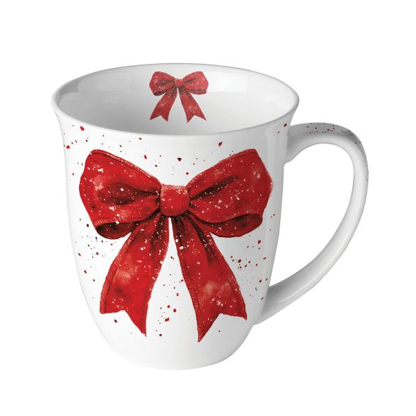 Weihnachten Becher 0,4 l rote Geschenkschleife  Fancy bow red/white