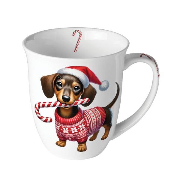 Weihnachten Becher 0,4 l Dackel mit Zuckerstange  Anton