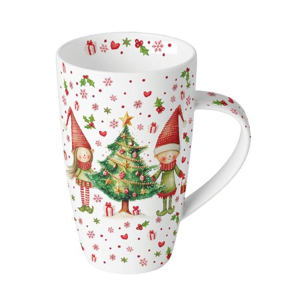 Weihnachten Becher 0,6 l Wichtel bei Tannenbaum  Elves by the tree