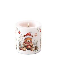 Weihnachten Kerze klein Ø 7,5 x 9 cm  Teddy mit...