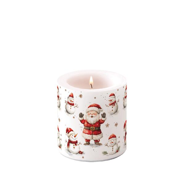 Weihnachten Kerze klein Ø 7,5 x 9 cm  Weihnachtsmann Schneemänner  Jolly friends