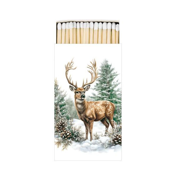Weihnachten 45 Streichhölzer Hirsch im Wald  Winter stag white